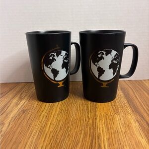 2 Starbucks 2015 Black Matte And Gold Earth  Coffee Mug Cups Set 16 Fl Oz